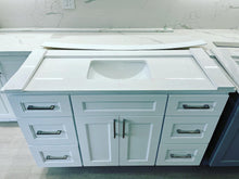 Load image into Gallery viewer, 54'' Solid Wood Vanity with Quartz Countertop - White/Grey