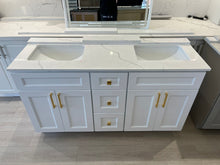 Load image into Gallery viewer, 60'' Solid Wood Vanity with Quartz Countertop Double Sink -White/Grey