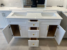 Load image into Gallery viewer, 60'' Solid Wood Vanity with Quartz Countertop Double Sink -White/Grey