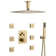 Load image into Gallery viewer, Full Thermostatic Rainfall Shower Sets 6 Body Jets Ceiling Mounted