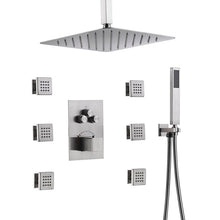 Load image into Gallery viewer, Full Thermostatic Rainfall Shower Sets 6 Body Jets Ceiling Mounted