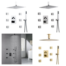 Load image into Gallery viewer, Full Thermostatic Rainfall Shower Sets 6 Body Jets Ceiling Mounted