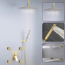 Load image into Gallery viewer, Rainfall Shower Systems with 4 Body Jets Ceiling Mounted
