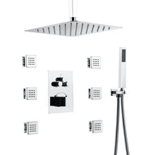 Load image into Gallery viewer, Full Thermostatic Rainfall Shower Sets 6 Body Jets Ceiling Mounted
